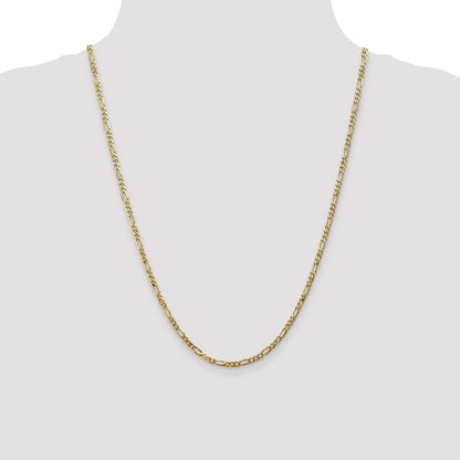 24 Inch 14K Yellow Gold 3mm Flat Figaro Chain Necklace