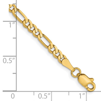 8 Inch 14K Yellow Gold 3mm Flat Figaro Chain Bracelet