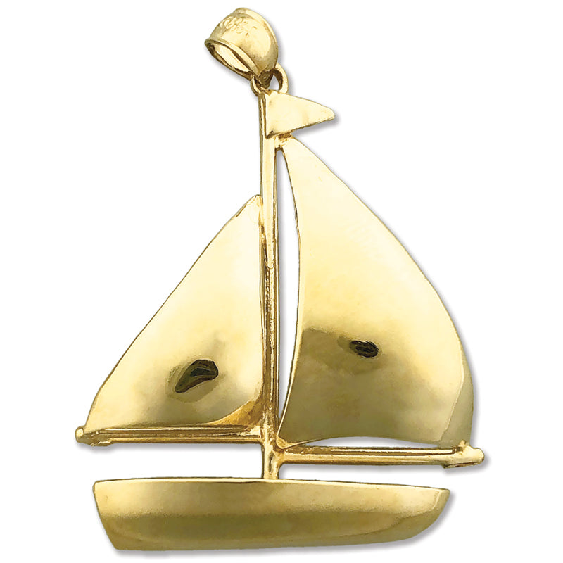 14K Gold Single Sloop Sailboat Pendant