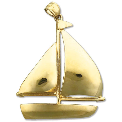 14K Gold Single Sloop Sailboat Pendant