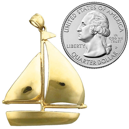 14K Gold Single Sloop Sailboat Pendant