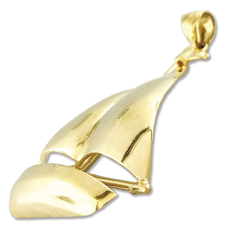 14K Gold Single Sloop Sailboat Pendant
