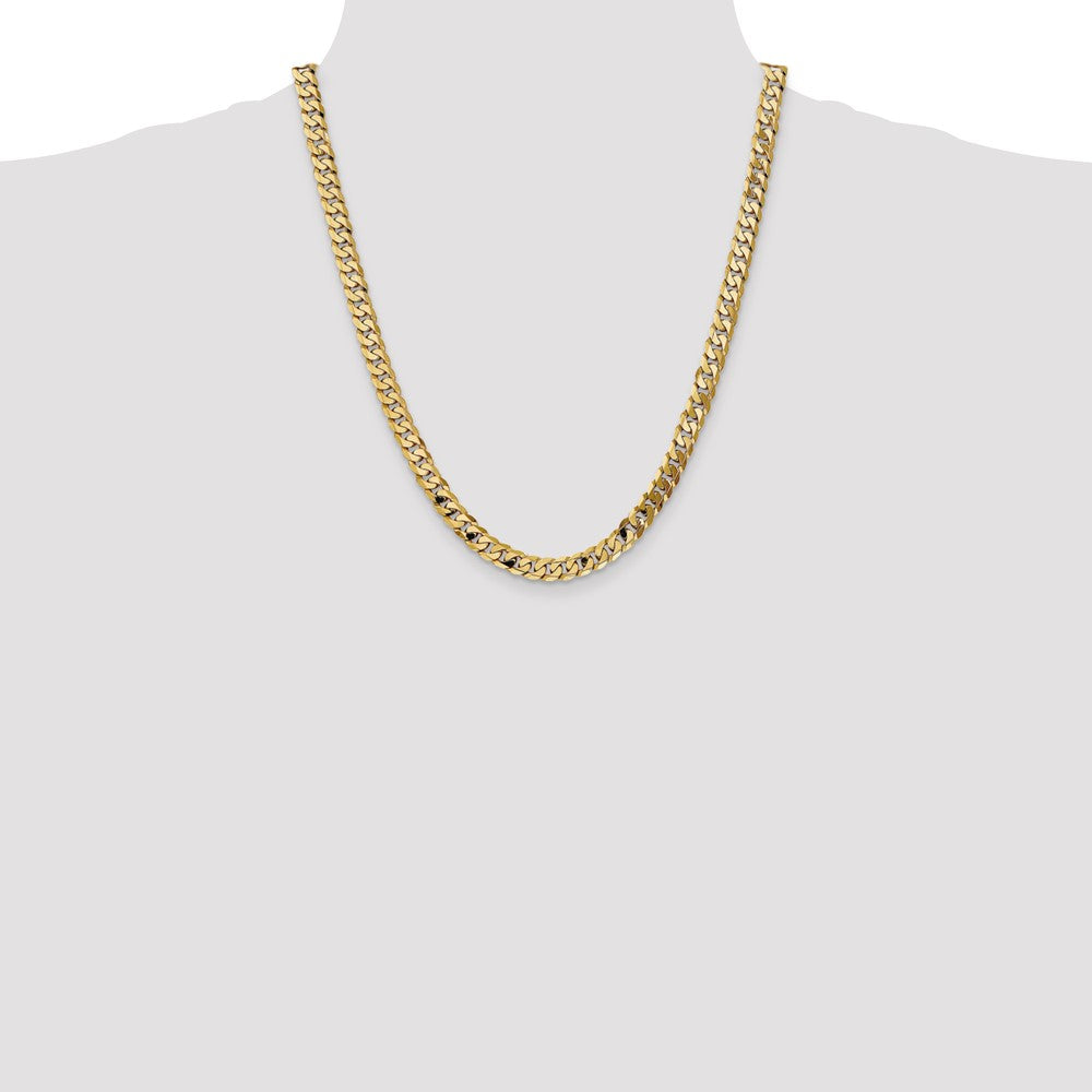 22 Inch 14K Yellow Gold 7.25mm Flat Beveled Curb Chain Necklace