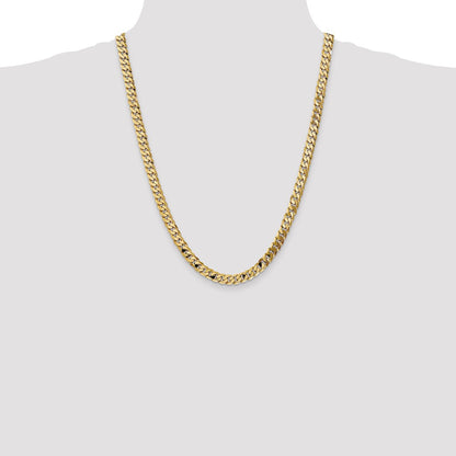 24 Inch 14K Yellow Gold 7.25mm Flat Beveled Curb Chain Necklace