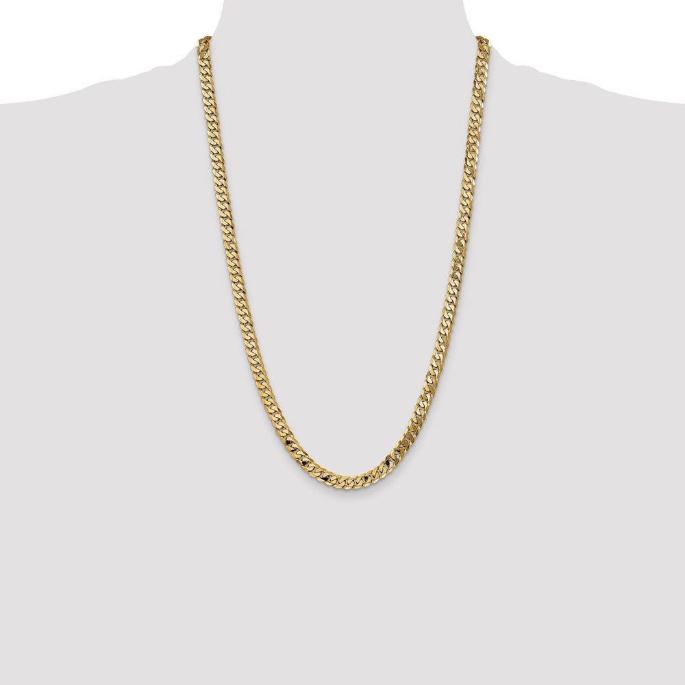 26 Inch 14K Yellow Gold 7.25mm Flat Beveled Curb Chain Necklace
