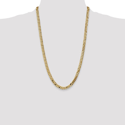 26 Inch 14K Yellow Gold 7.25mm Flat Beveled Curb Chain Necklace