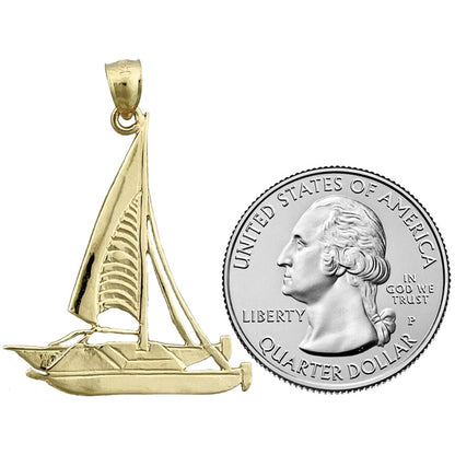 14K Gold Catamaran Sailboat Pendant
