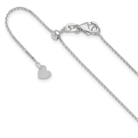 22 Inch 14K White Gold Adjustable 1.1mm D/C Cable Chain Necklace