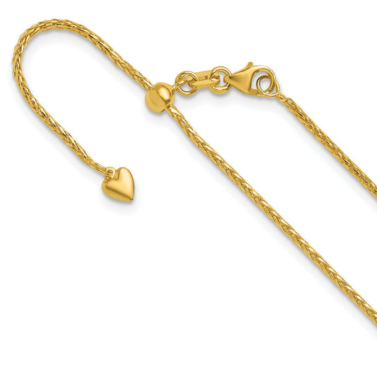 22 Inch 14K Adjustable 1.3mm D/C Wheat Chain Necklace