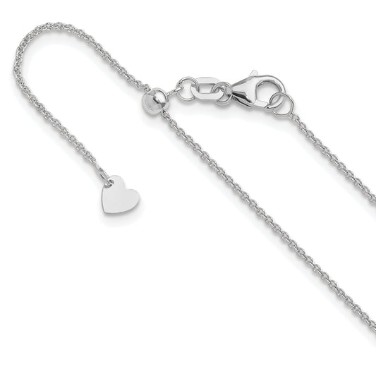 30 Inch 14K White Gold Adjustable 1.1mm Round Cable Chain Necklace