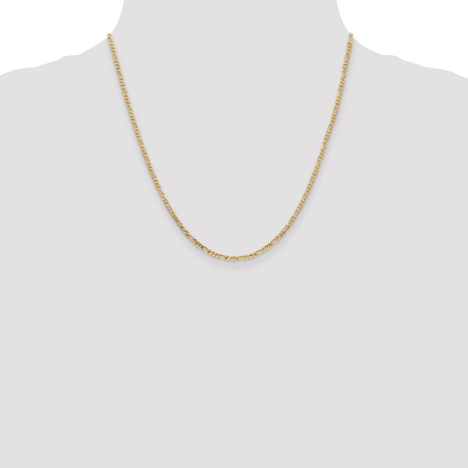 20 Inch 14K 2.25mm Flat Figaro Chain Necklace