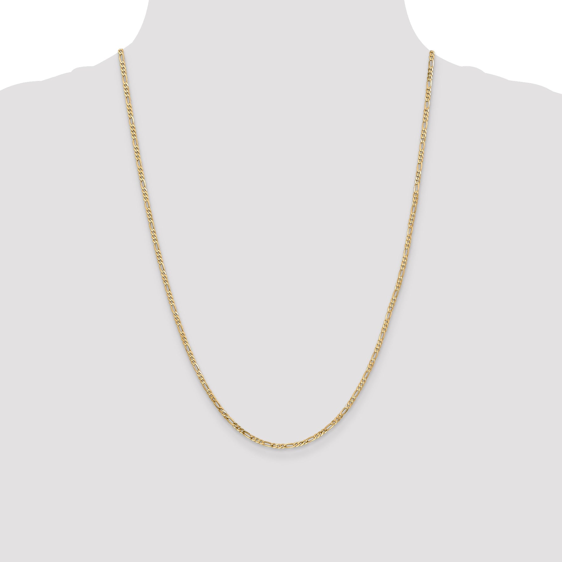 24 Inch 14K 2.25mm Flat Figaro Chain Necklace