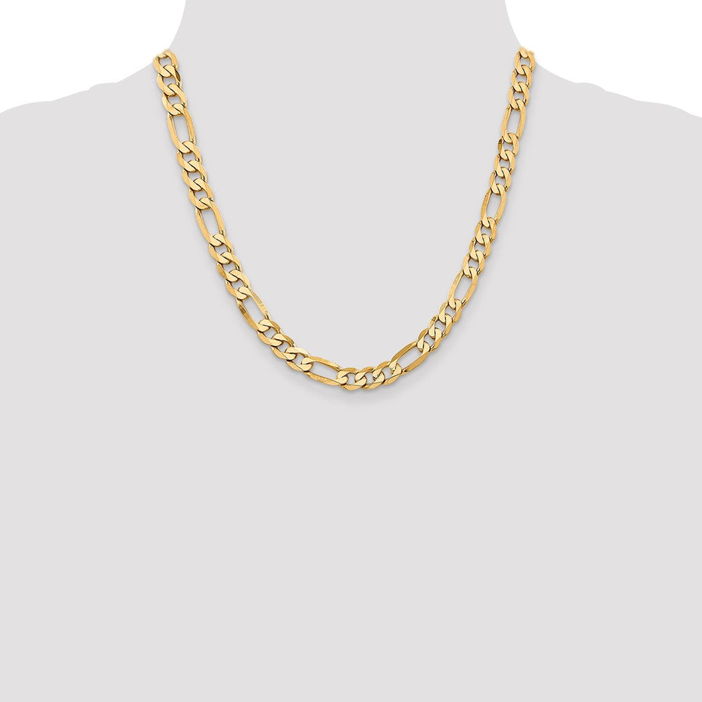 22 Inch 14K 7.5mm Flat Figaro Chain Necklace