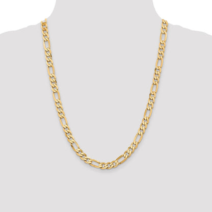 24 Inch 14K 7.5mm Flat Figaro Chain Necklace