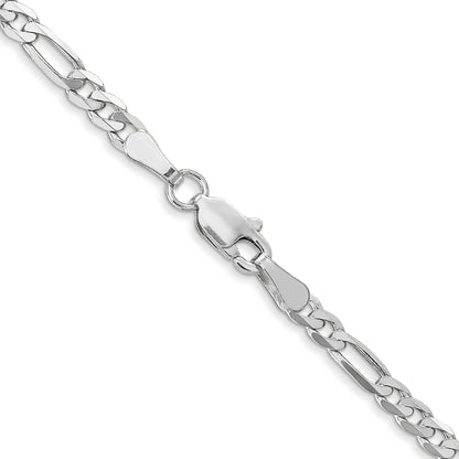 20 Inch 14K White Gold 3mm Flat Figaro Chain Necklace