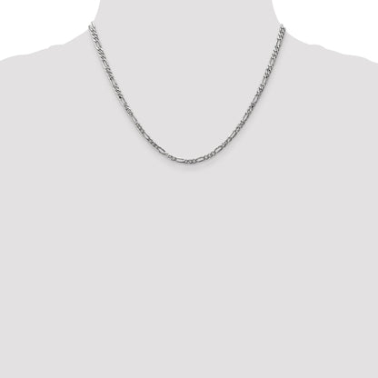 18 Inch 14K White Gold 3mm Flat Figaro Chain Necklace