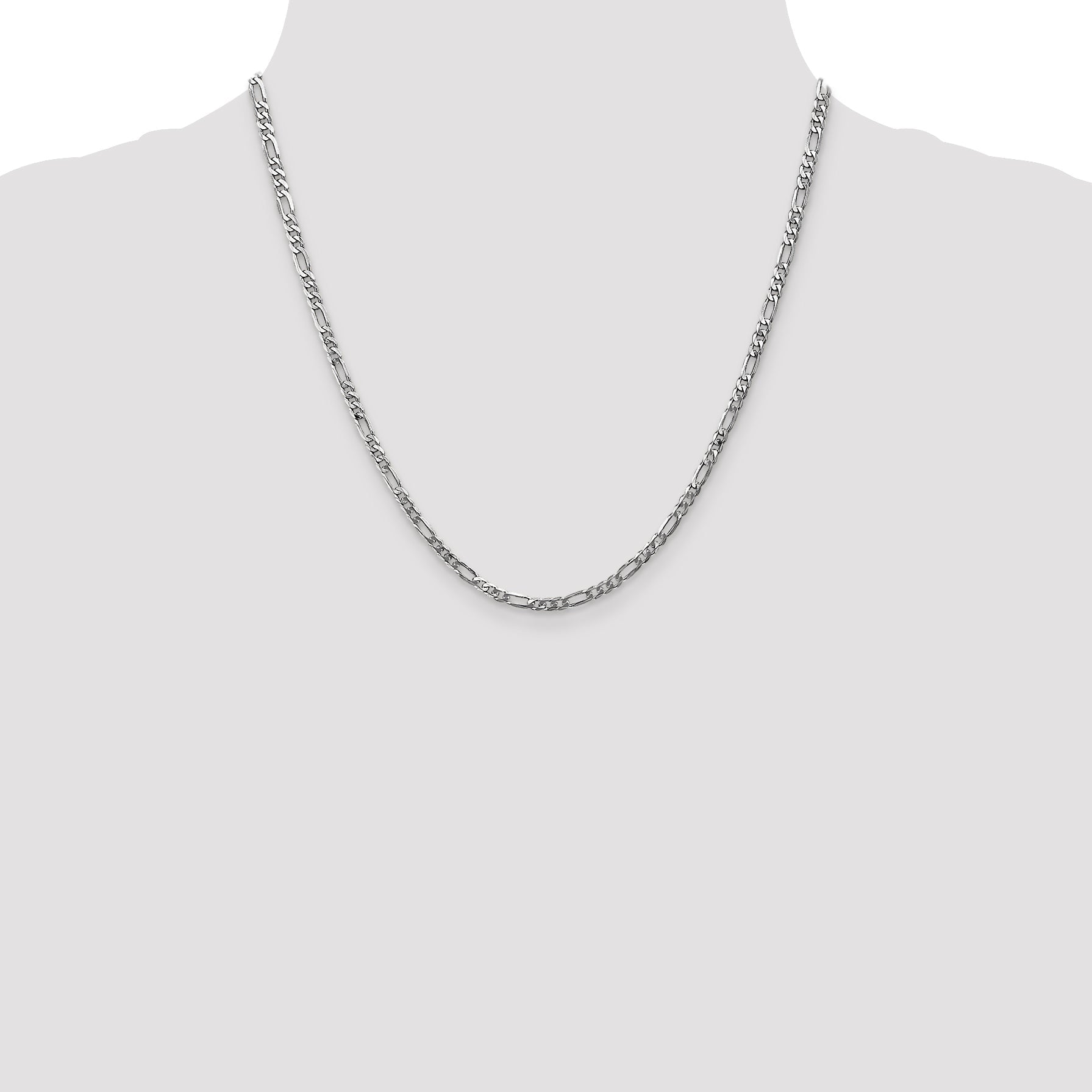 20 Inch 14K White Gold 3mm Flat Figaro Chain Necklace