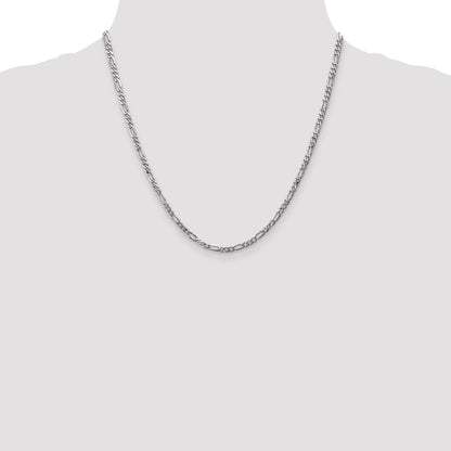 20 Inch 14K White Gold 3mm Flat Figaro Chain Necklace