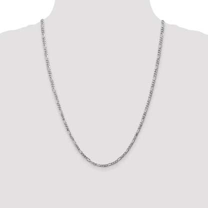 24 Inch 14K White Gold 3mm Flat Figaro Chain Necklace