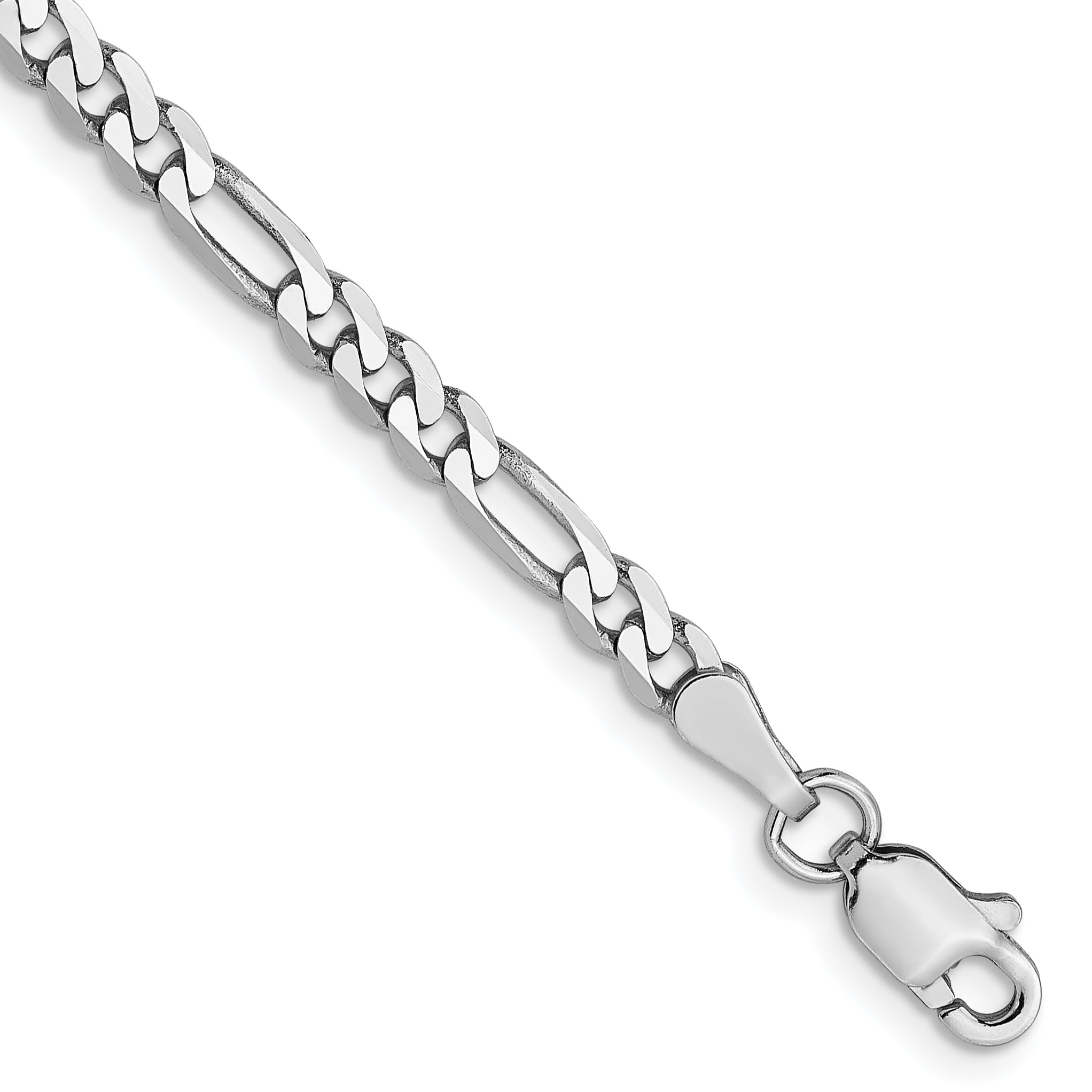 7 Inch 14K White Gold 3mm Flat Figaro Chain Bracelet