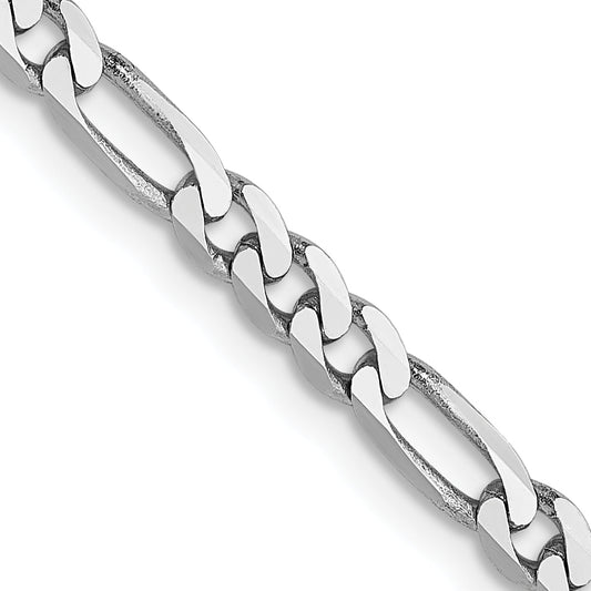 24 Inch 14K White Gold 3mm Flat Figaro Chain Necklace