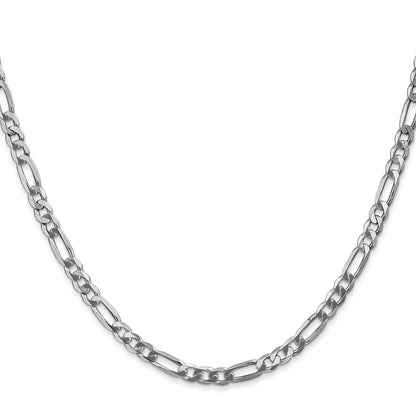 18 Inch 14K 4mm White Gold Flat Figaro Chain Lobster Clasp