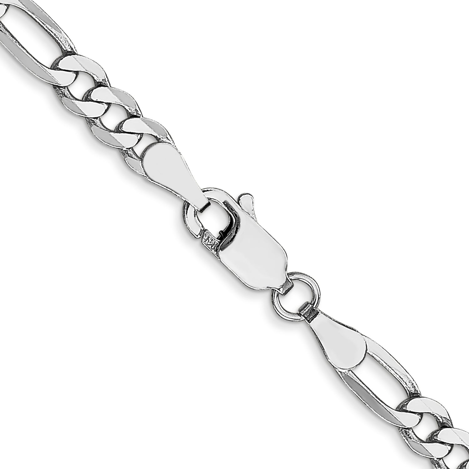 20 Inch 14K 4mm White Gold Flat Figaro Chain Lobster Clasp