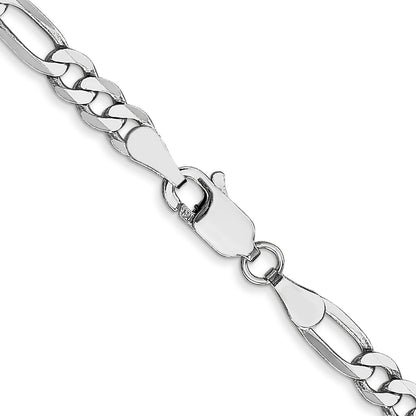 20 Inch 14K 4mm White Gold Flat Figaro Chain Lobster Clasp