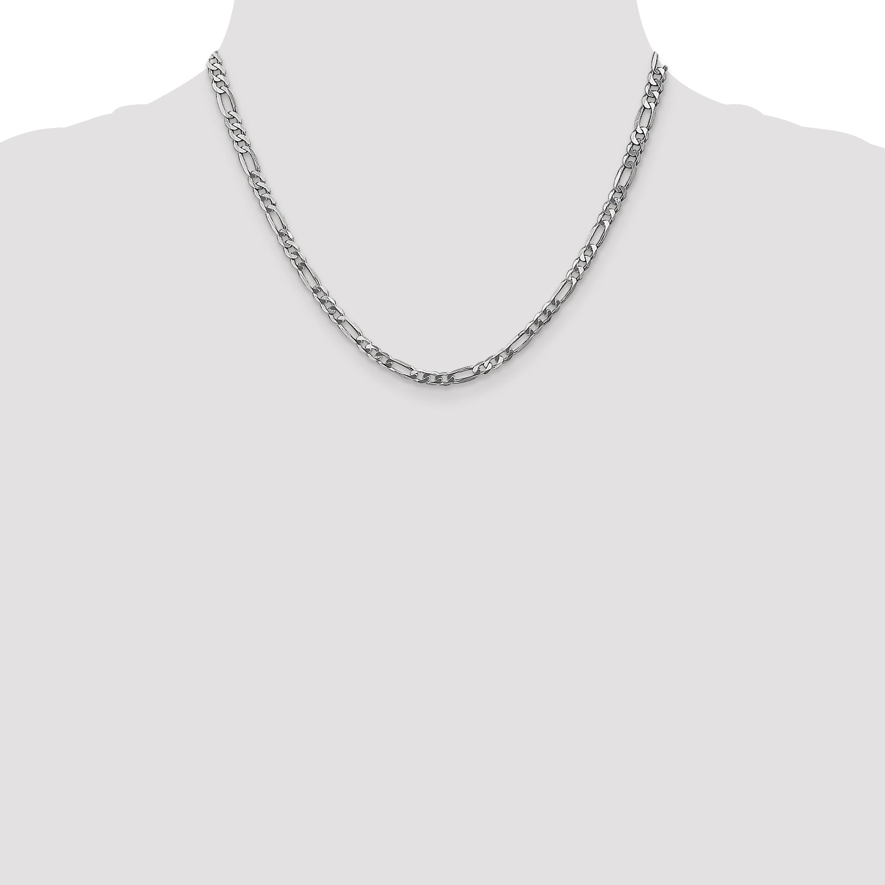 18 Inch 14K 4mm White Gold Flat Figaro Chain Lobster Clasp