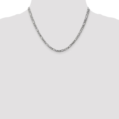 18 Inch 14K 4mm White Gold Flat Figaro Chain Lobster Clasp