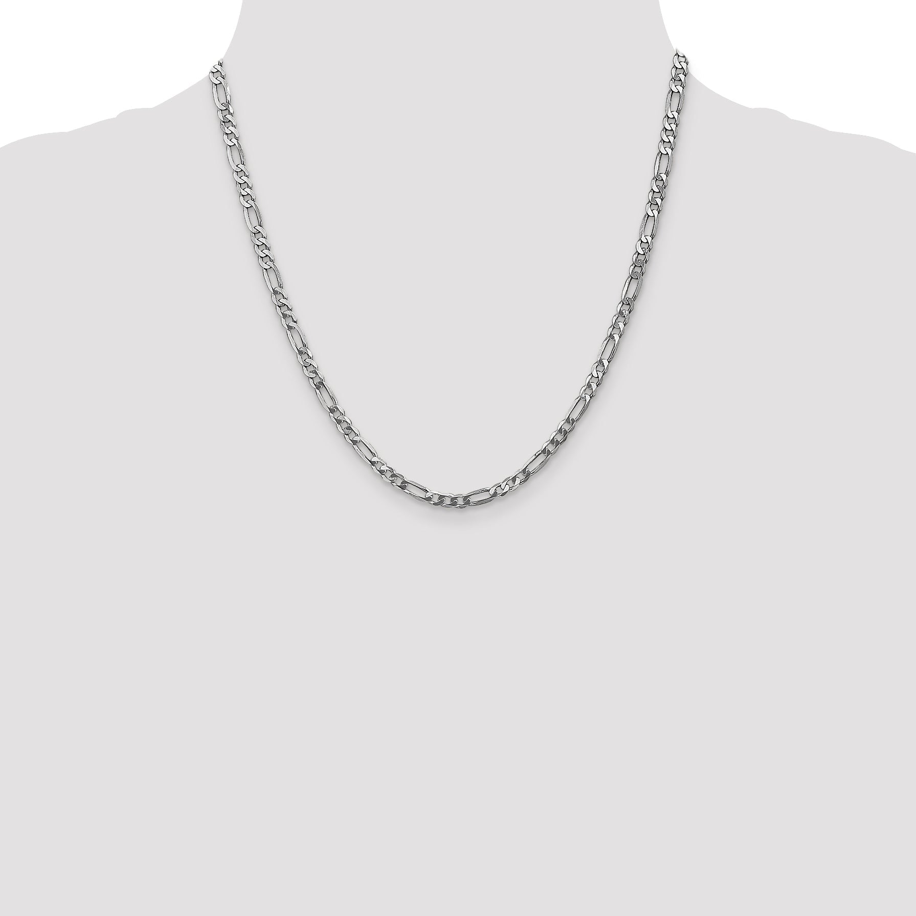 20 Inch 14K 4mm White Gold Flat Figaro Chain Lobster Clasp