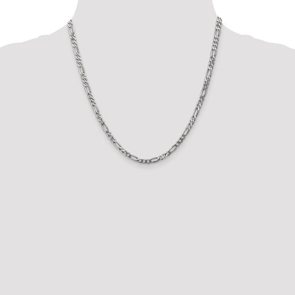 20 Inch 14K 4mm White Gold Flat Figaro Chain Lobster Clasp