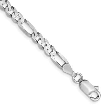 8 Inch 14K 4mm White Gold Flat Figaro Chain Lobster Clasp