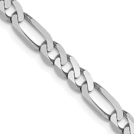 24 Inch 14K 4mm White Gold Flat Figaro Chain Lobster Clasp