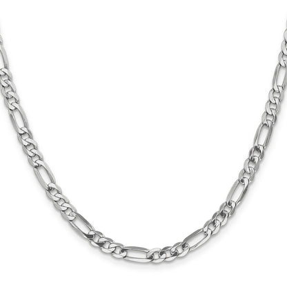 20 Inch 14K White Gold 5mm Flat Figaro Chain Necklace