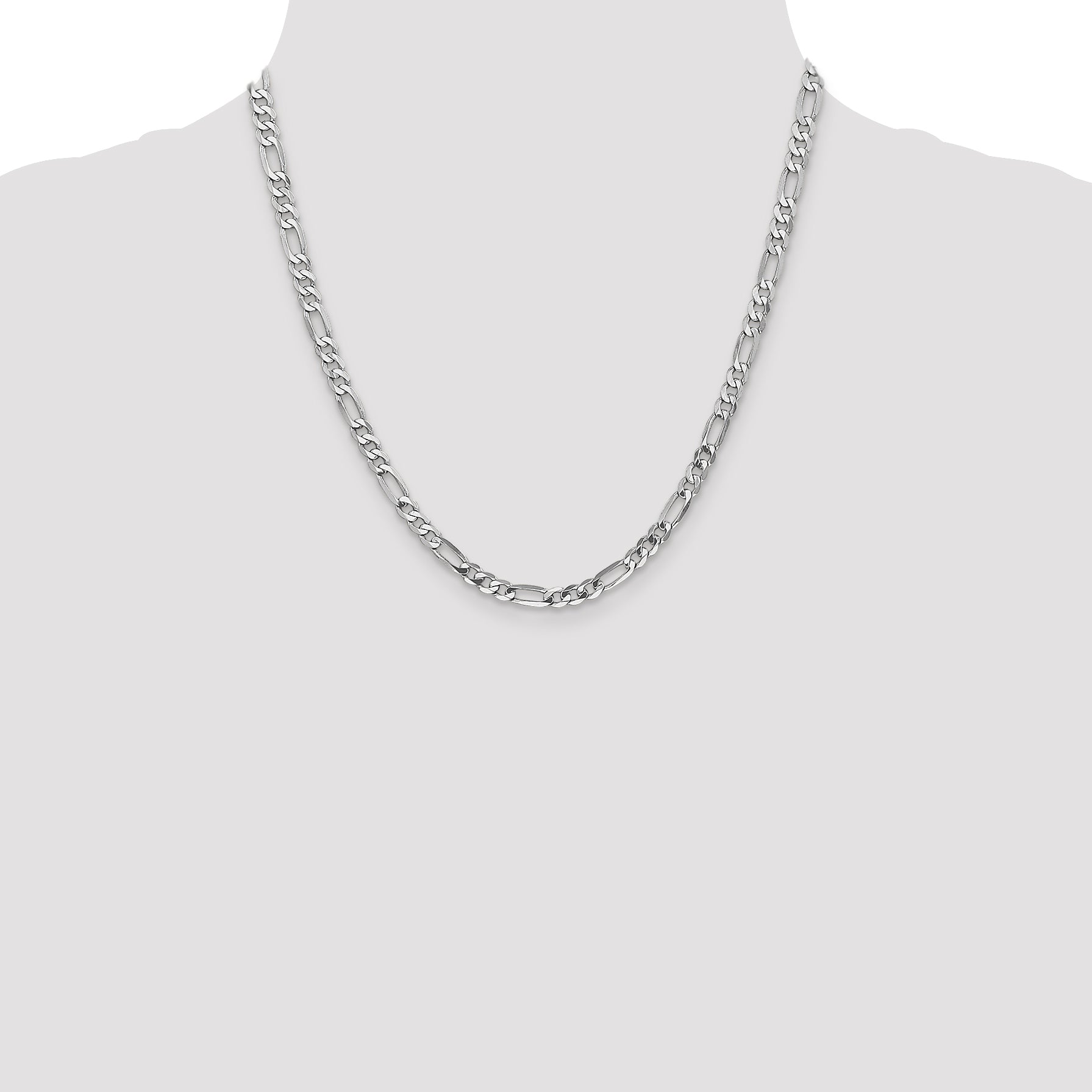 20 Inch 14K White Gold 5mm Flat Figaro Chain Necklace