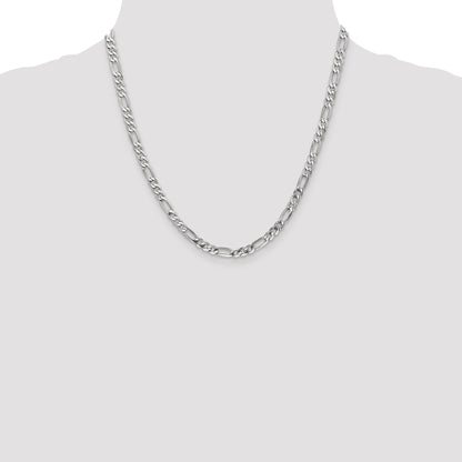 20 Inch 14K White Gold 5mm Flat Figaro Chain Necklace