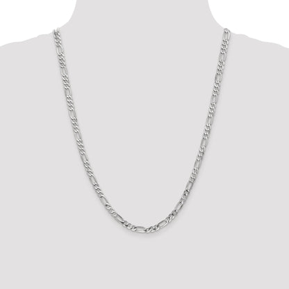 24 Inch 14K White Gold 5mm Flat Figaro Chain Necklace