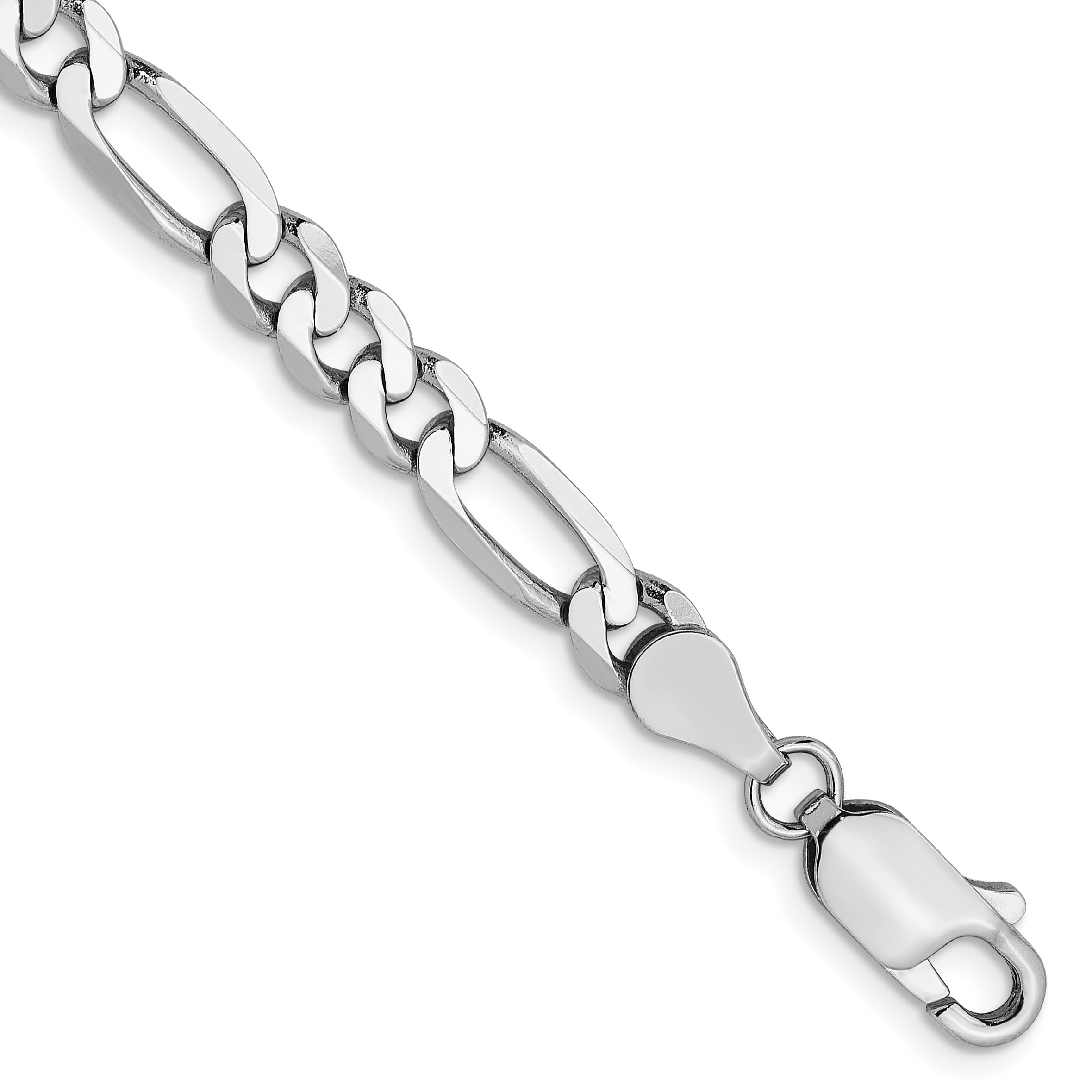 8 Inch 14K White Gold 5mm Flat Figaro Chain Bracelet