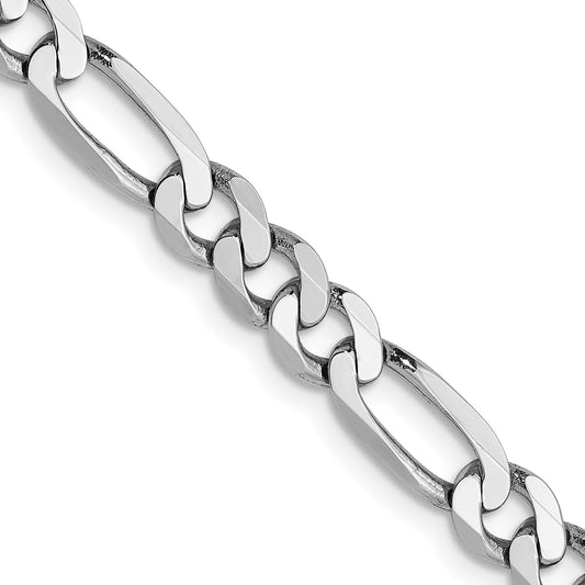 20 Inch 14K White Gold 5mm Flat Figaro Chain Necklace