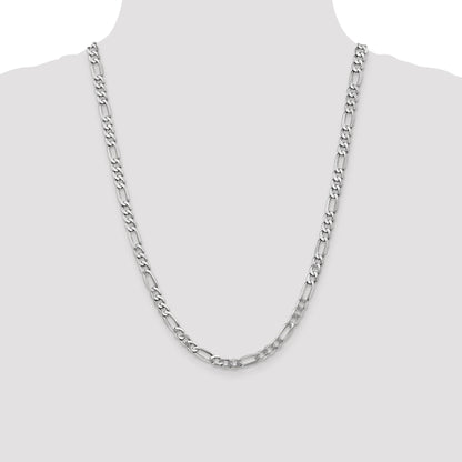 24 Inch 14K White Gold 5.5mm Flat Figaro Chain Necklace