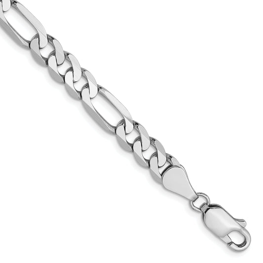 8 Inch 14K White Gold 5.5mm Flat Figaro Chain Bracelet