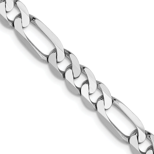 24 Inch 14K White Gold 5.5mm Flat Figaro Chain Necklace