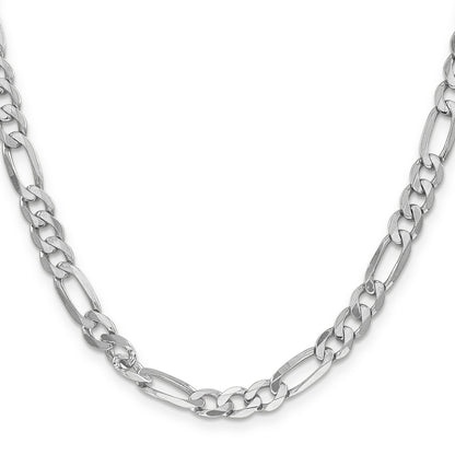 24 Inch 14K White Gold 6mm Flat Figaro Chain Necklace