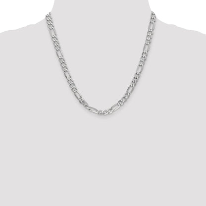 20 Inch 14K White Gold 6mm Flat Figaro Chain Necklace