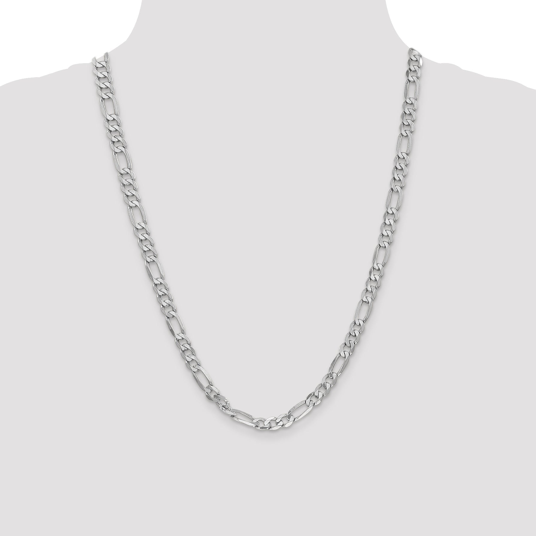 24 Inch 14K White Gold 6mm Flat Figaro Chain Necklace