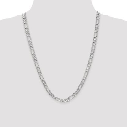 24 Inch 14K White Gold 6mm Flat Figaro Chain Necklace