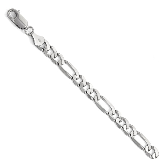 8 Inch 14K White Gold 6mm Flat Figaro Chain Bracelet