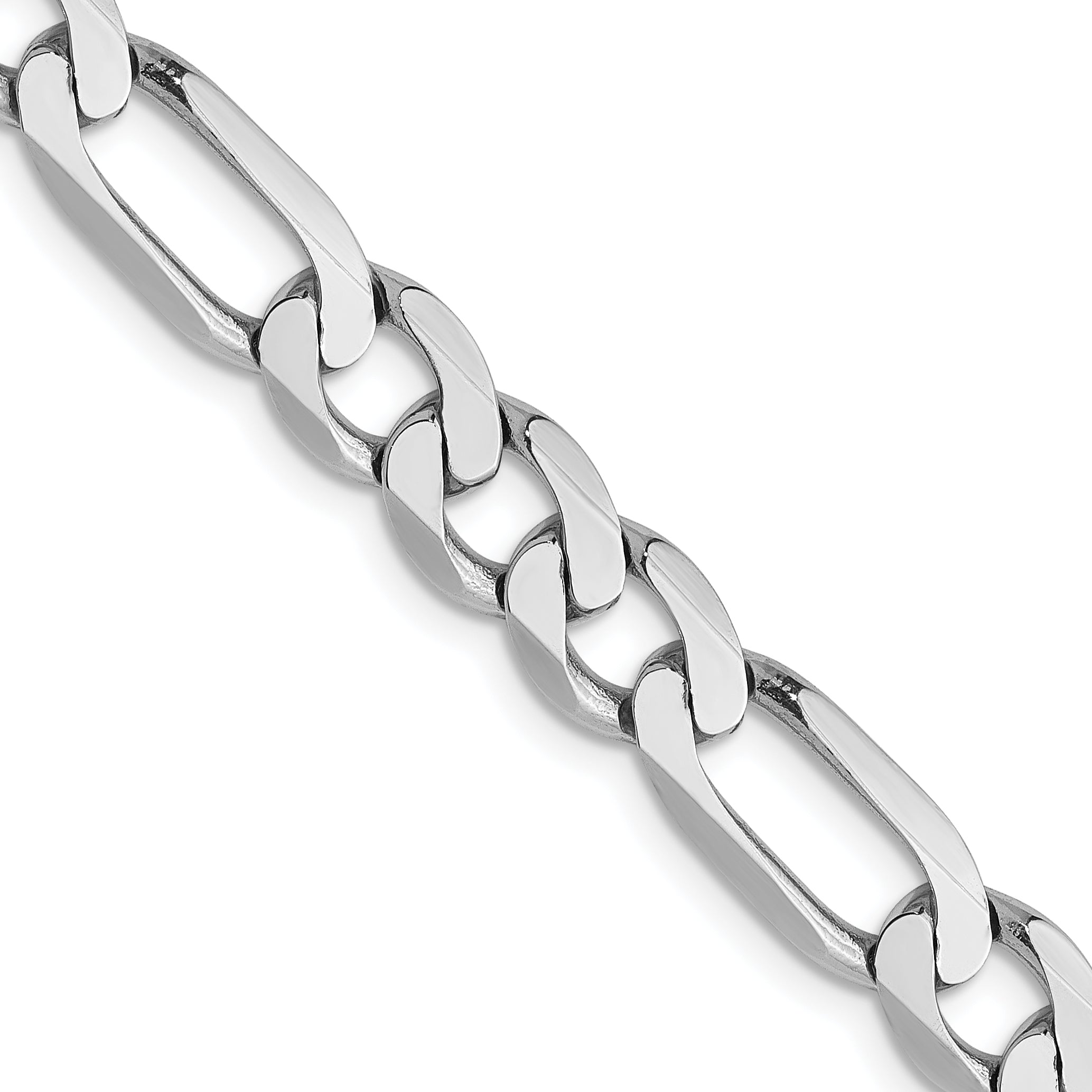 24 Inch 14K White Gold 6mm Flat Figaro Chain Necklace