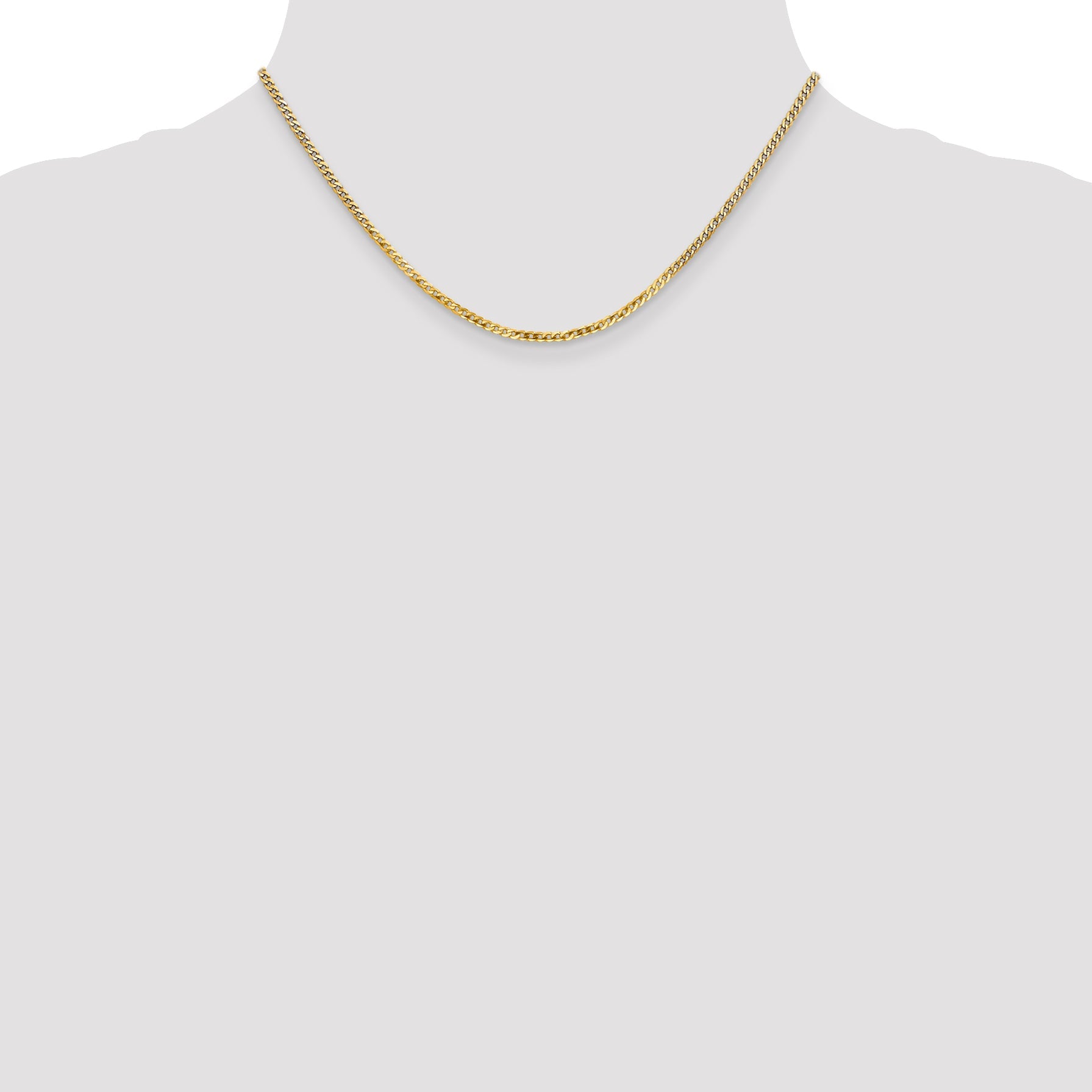 16 Inch 14K 2.2mm Flat Beveled Curb Chain Necklace